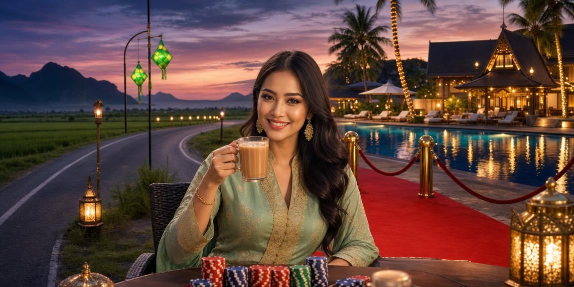 Suasana permainan bertemakan Hari Raya di platform 1824 Malaysia
